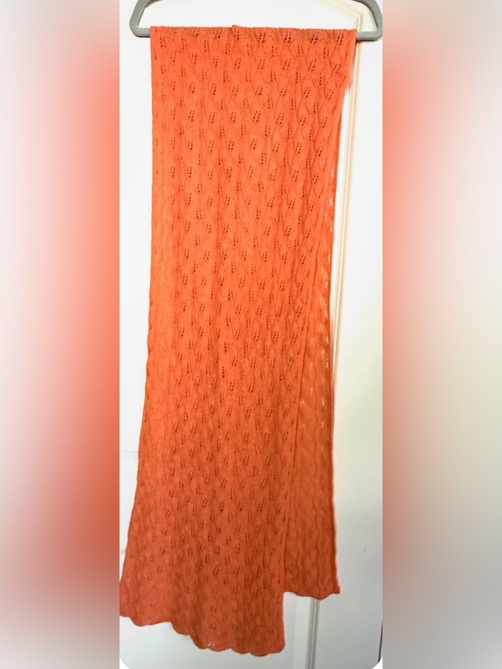 Rectangle Orange Knit Scarf from Mongolia.